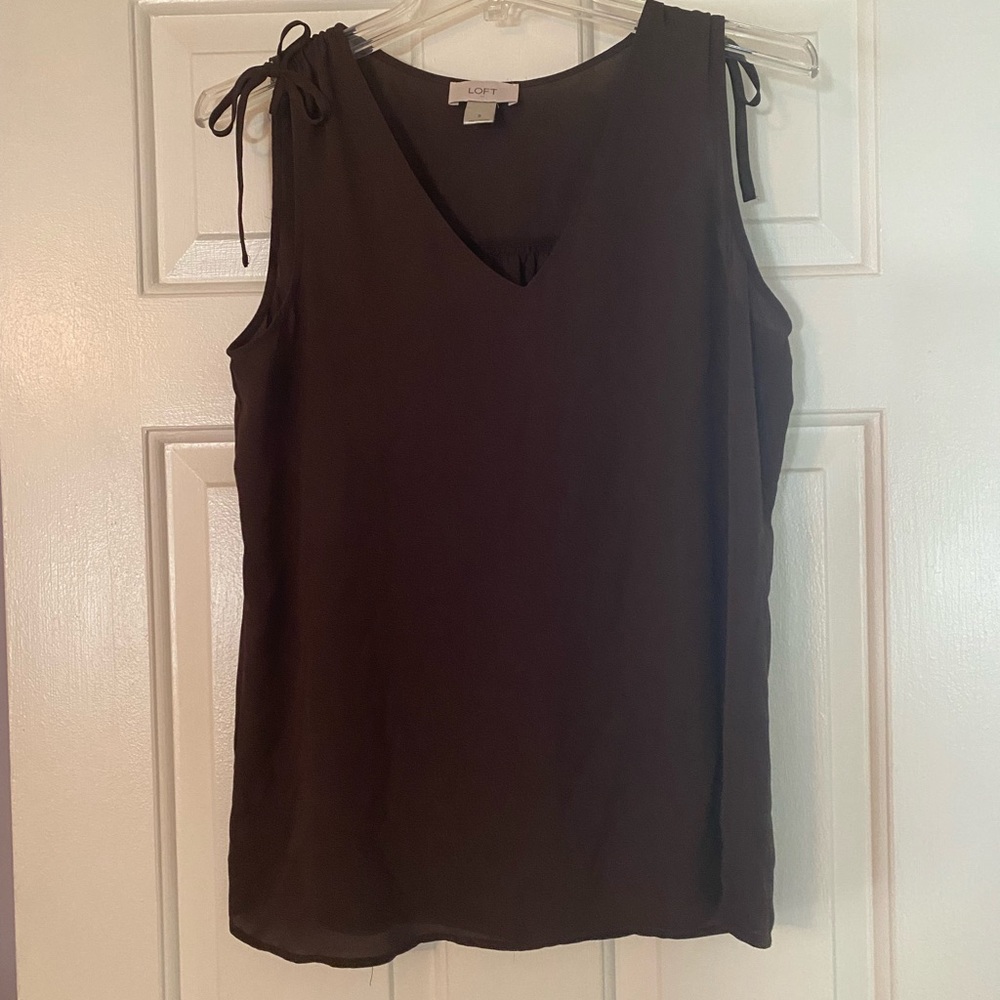 Brown tie shoulder v neck tank